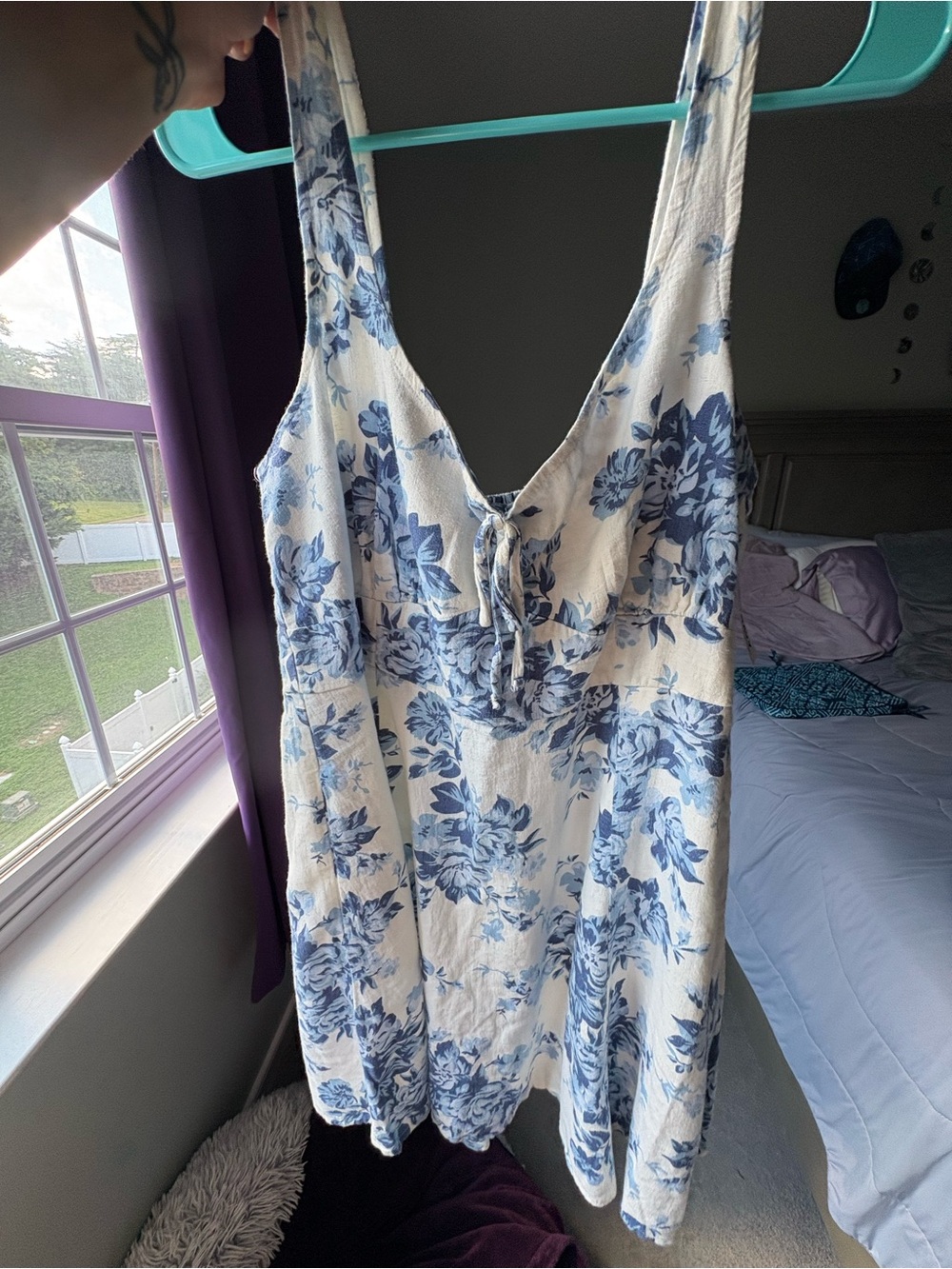 Old Navy Blue and White Floral Tie-Front Mini Dress